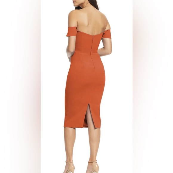 Dress The Population Bailey Off the Shoulder Sweetheart Neck Dress Poppy Size L - Picture 2 of 8